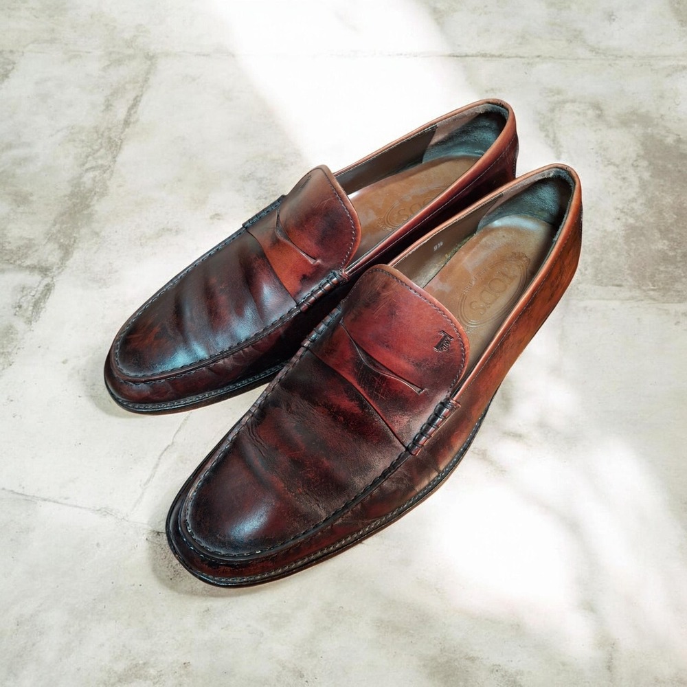 Tod's Men's Reddish Brown Leather Penny Loafer Driving Shoes 9.5 $895
